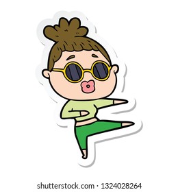 sticker of a cartoon dancing woman wearing sunglasses