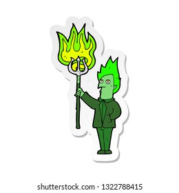 pegatina de un demonio de dibujos animados con horquilla