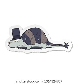 sticker of a cartoon dinosaur in top hat