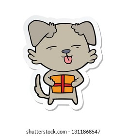 sticker of a cartoon dog with christmas present