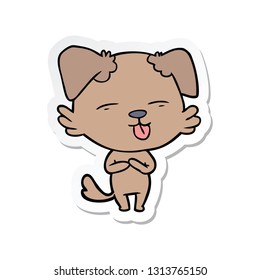 sticker of a cartoon dog sticking out tongue