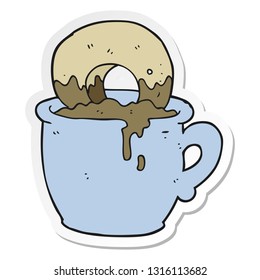 sticker of a cartoon donut dunked in coffee