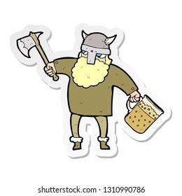 sticker of a cartoon drunk viking