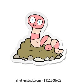 pegatina de una lombriz de tierra de dibujos animados
