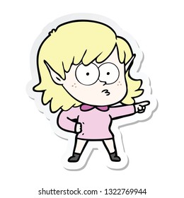 sticker of a cartoon elf girl staring and pointing