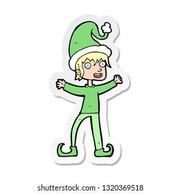 sticker of a cartoon excited christmas elf