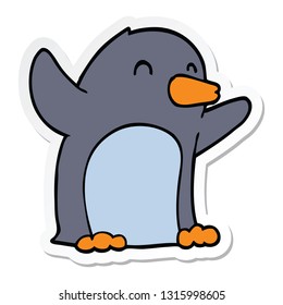sticker of a cartoon excited penguin
