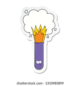Aufkleber eines Cartoons mit explodierenden Chemikalien im Reagenzglas