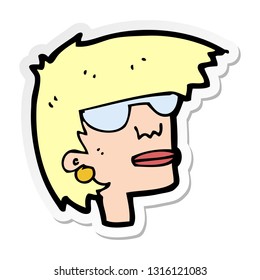 sticker of a cartoon female face with glasses