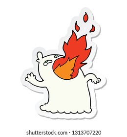 sticker of a cartoon fire breathing ghost