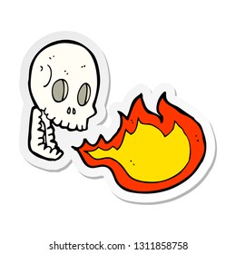 Sticker Of A Cartoon Fire Breathing Skull