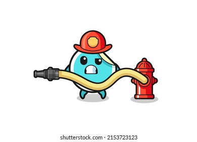 sticker cartoon as firefighter mascot with water hose , cute design