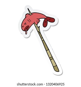 sticker of a cartoon fish speared
