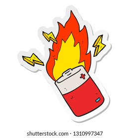 sticker of a cartoon flaming battery