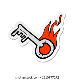 sticker of a cartoon flaming key