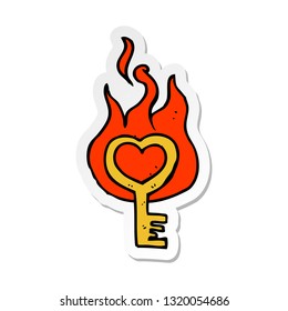 sticker of a cartoon flaming key
