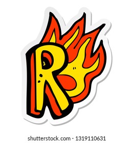 sticker of a cartoon flaming letter