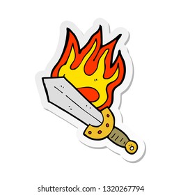 sticker of a cartoon flaming sword