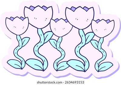 sticker of a cartoon flowers in bright neon colors