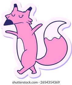 sticker of a cartoon fox in bright neon color