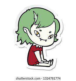 sticker of a cartoon friendly vampire girl sat down