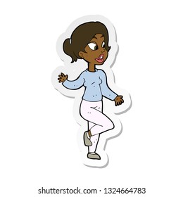 sticker of a cartoon friendly woman waving