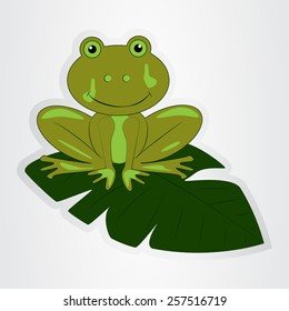 Sticker with a cartoon frog on the leaf for kids