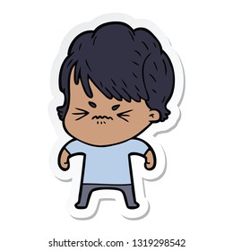 sticker of a cartoon frustrated woman