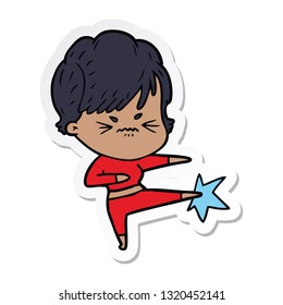sticker of a cartoon frustrated woman