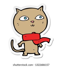 sticker of a cartoon funny cat wearing scarf