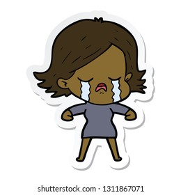 sticker of a cartoon girl crying