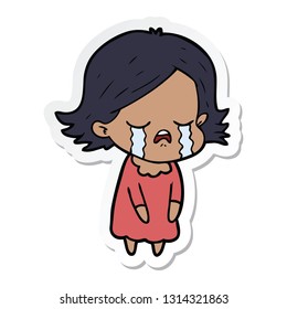 sticker of a cartoon girl crying