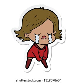 sticker of a cartoon girl crying