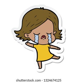 sticker of a cartoon girl crying