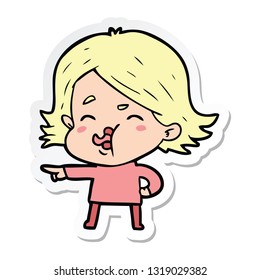 sticker of a cartoon girl pulling face