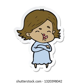 sticker of a cartoon girl pulling face