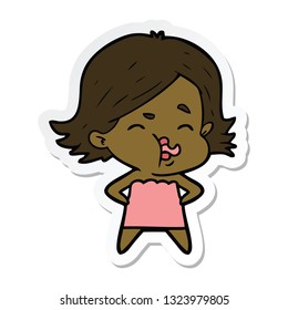 sticker of a cartoon girl pulling face