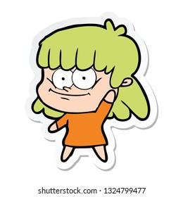 sticker of a cartoon girl smiling