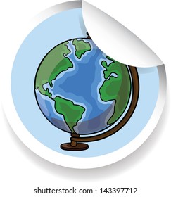 Sticker with cartoon globe