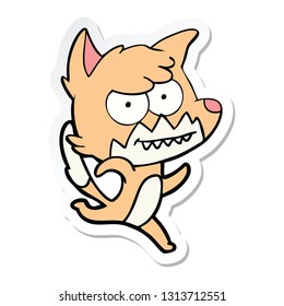 sticker of a cartoon grinning fox