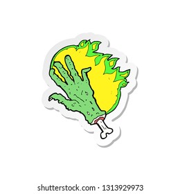 sticker of a cartoon gross flaming zombie hand