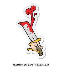 Sticker Of A Cartoon Hand With Bloody Dagger