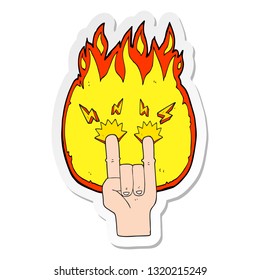 sticker of a cartoon hand making rock symbol