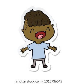 sticker of a cartoon happy boy laughing
