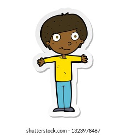 sticker of a cartoon happy boy with open arms