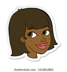 sticker of a cartoon happy female face