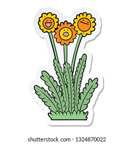 sticker of a cartoon happy flowers