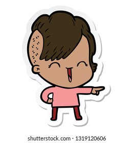 sticker of a cartoon happy hipster girl
