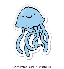 sticker of a cartoon happy jellyfish