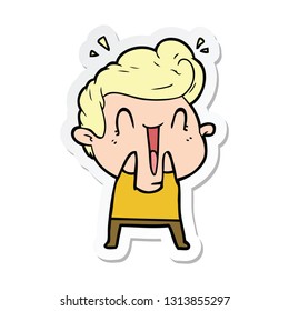 sticker of a cartoon happy man laughing